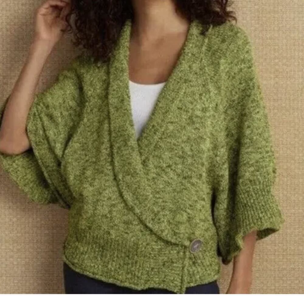 Soft Surroundings Chiang Mai Knit Button Cardigan Cape Green Size S/M
